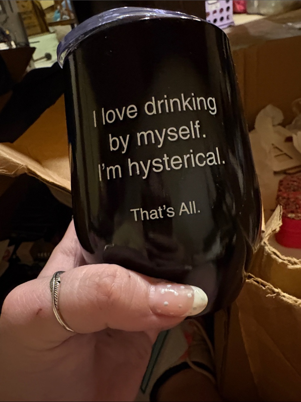 Black Insulated Wine Tumbler with Humorous Quote